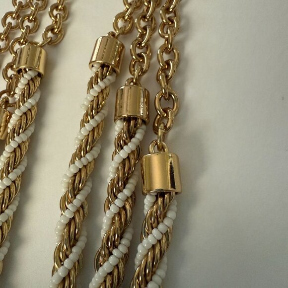 BCBG Max Azria Gold White 3 Strand Rope Chain Necklace Heavy Vintage-Inspired - Picture 11 of 13
